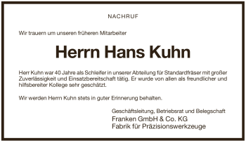 Traueranzeige von Hans Kuhn von Pegnitz-Zeitung